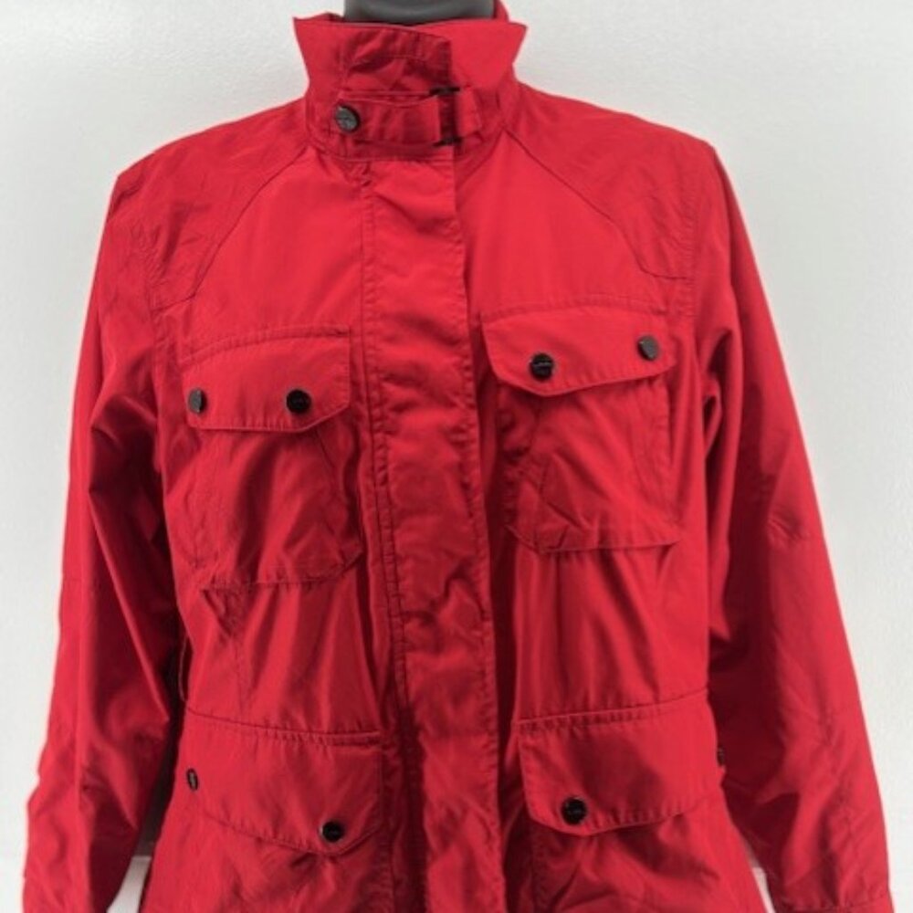 Lauren Ralph Active S Red Utility Jacket Outerwear Long Sleeve Snap Pockets Chic